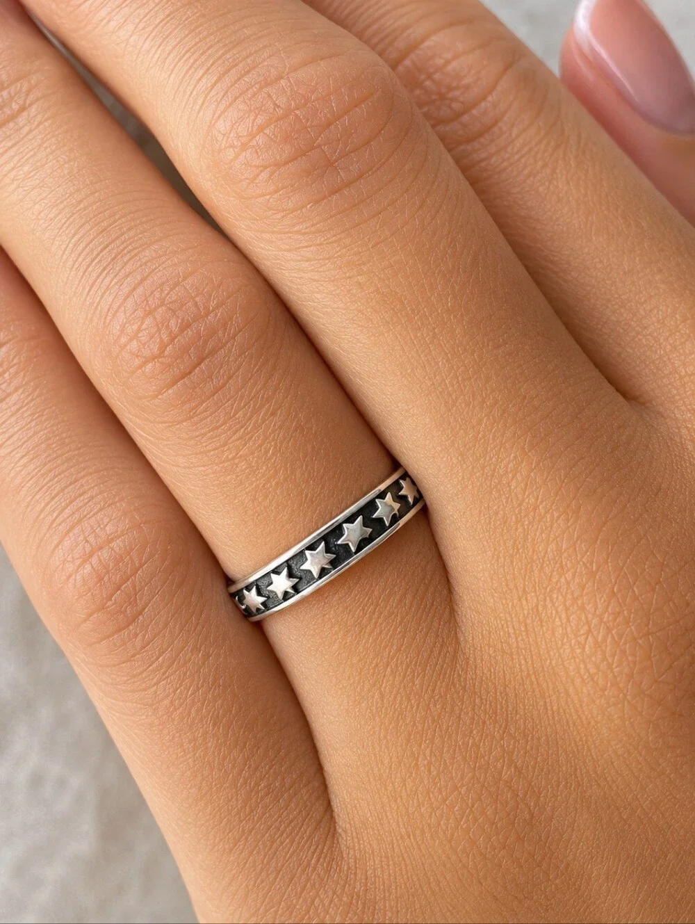 Silver Ring Embossed Stars Infinity Band Fashion Jewelry Accessories Size 6
